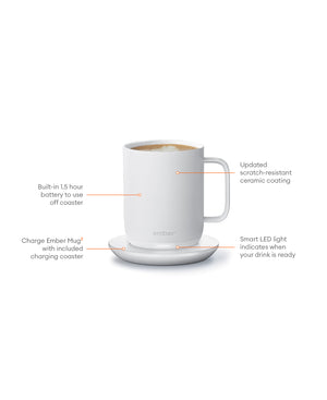 Electric Coffee Mug White V2, 295ml - Ember - Espresso Gear